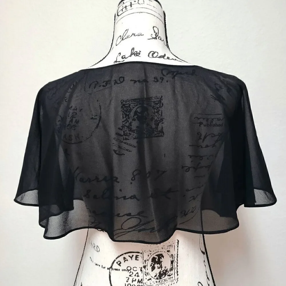 Mesh Evening Gothic Flapper 1920s Simple Black Shawl Wrap Cape NEW - Picture 3 of 16